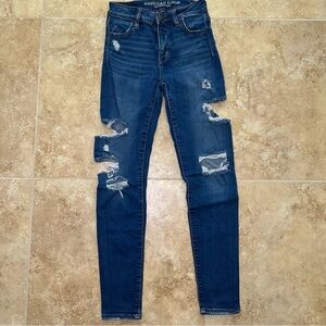 American Eagle Outfitters Blue Skinny Distressed Jeans